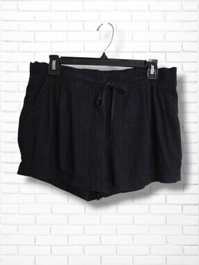 Aritzia Babaton Black Linen Blend Tie Waist Mid Rise Shorts Size 6